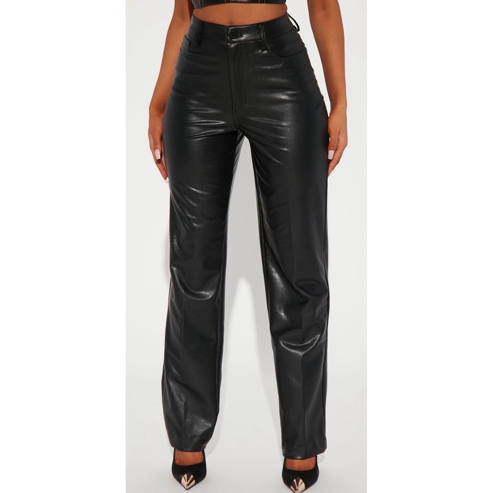 Fashion Nova Truly Chic Faux Leather Pant Black High Waist Straight Leg L NWT